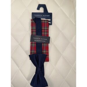Tommy Hilfiger Bow Tie & Pocket Square Set Plaid‎ Navy Formal Occasion